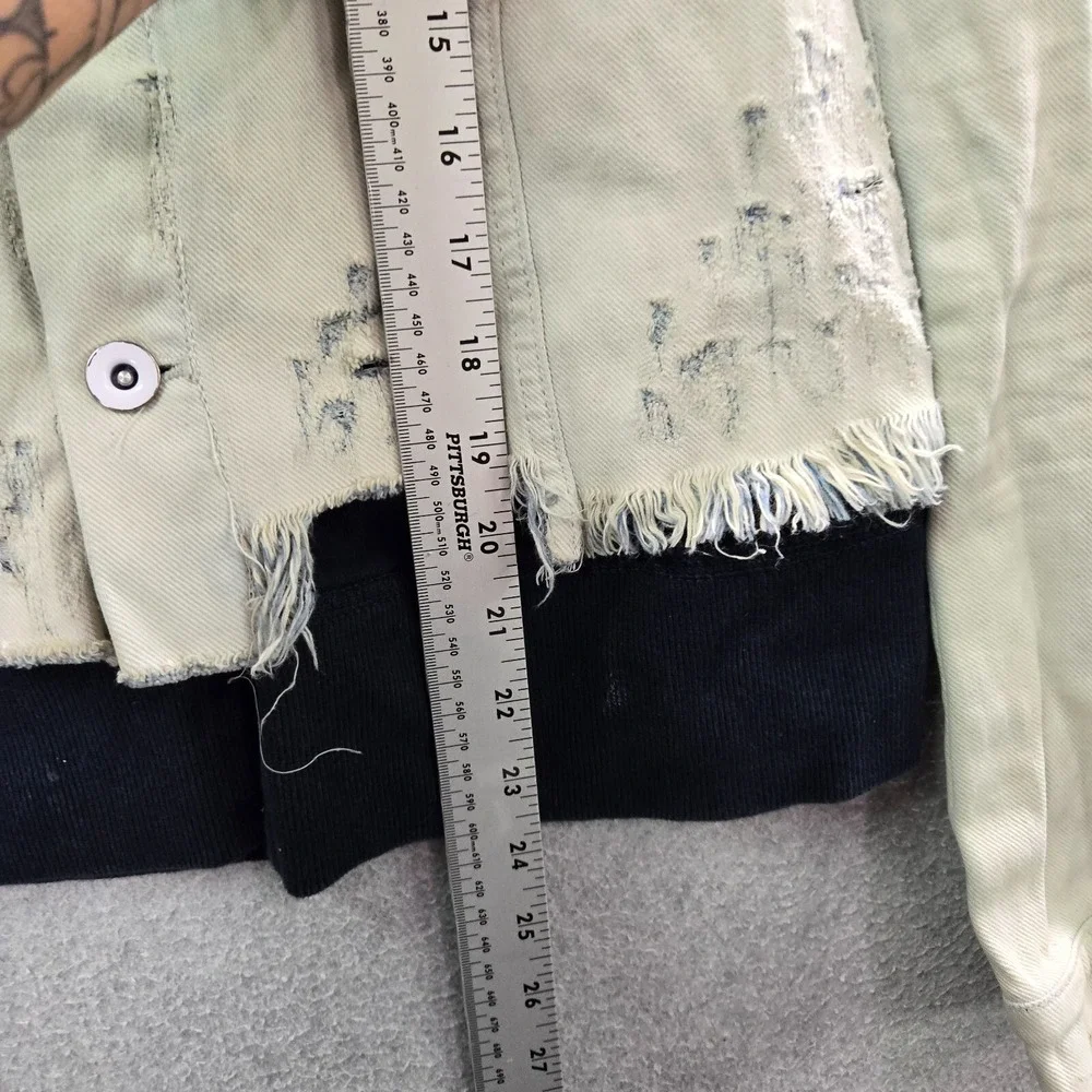 Free People Women Jacket Small Layer‎ Denim Hooded Weave Distress Teen Wolf